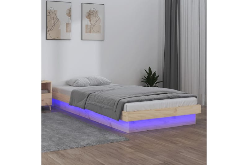 beBasic sengeramme med LED-lys 100x200 cm massivt træ - Brun - Sengeramme & sengestel