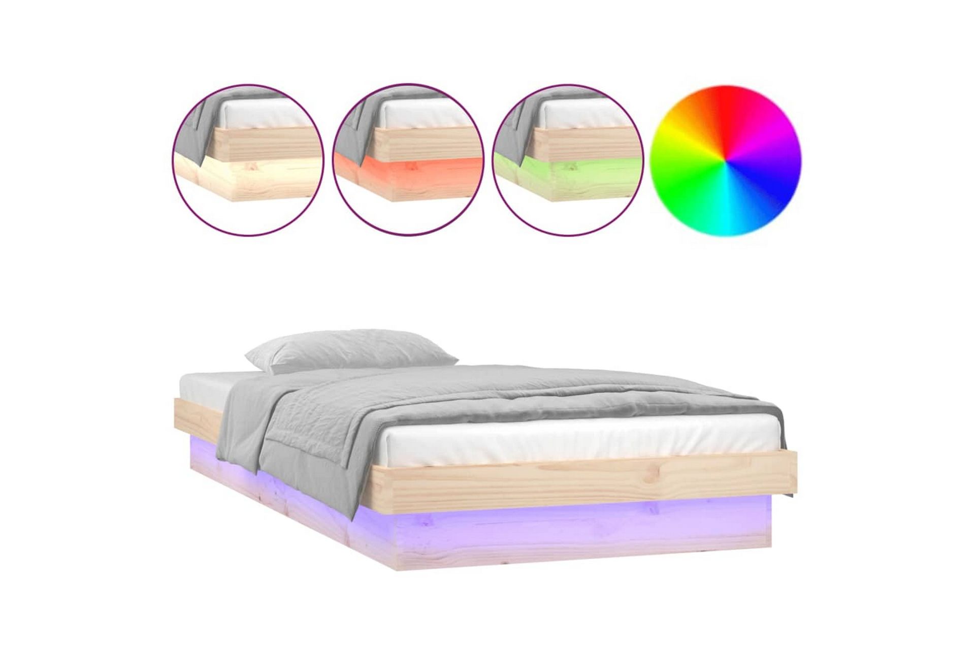 beBasic sengeramme med LED-lys 100x200 cm massivt træ - Brun - Møbler - Senge - Sengeramme & sengestel