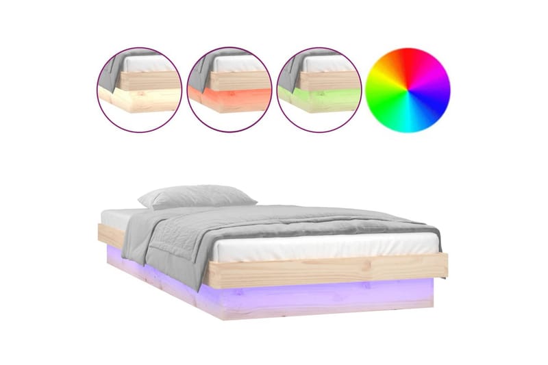 beBasic sengeramme med LED-lys 100x200 cm massivt træ - Brun - Sengeramme & sengestel