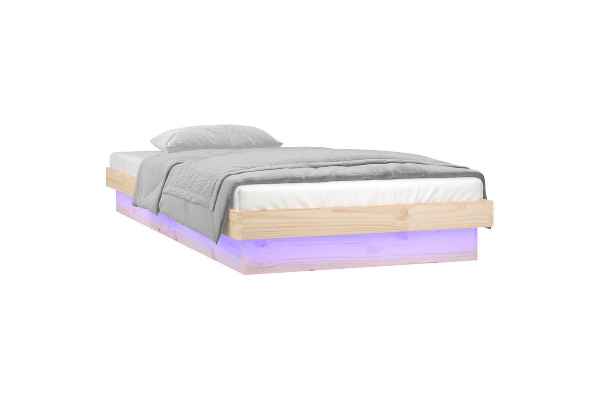 beBasic sengeramme med LED-lys 100x200 cm massivt træ - Brun - Møbler - Senge - Sengeramme & sengestel