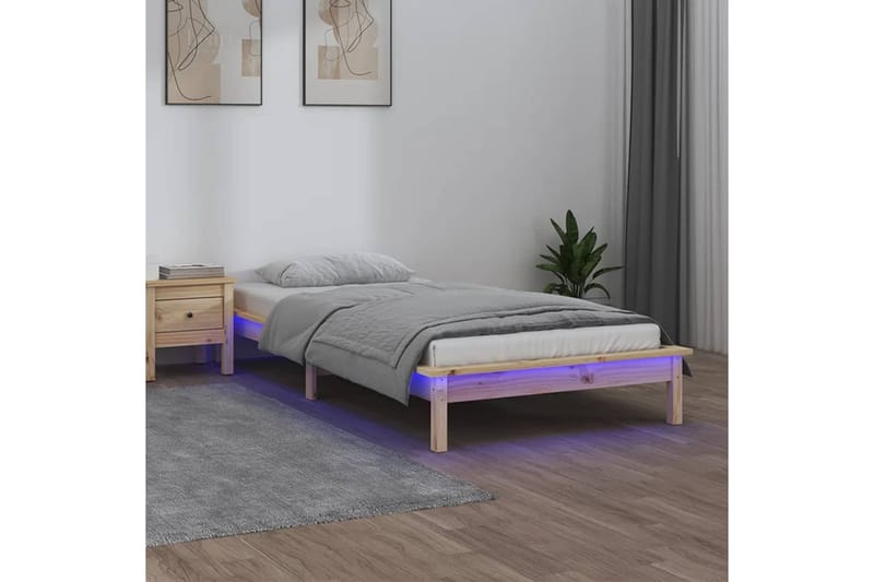 beBasic sengeramme med LED-lys 100x200 cm massivt træ - Brun - Sengeramme & sengestel