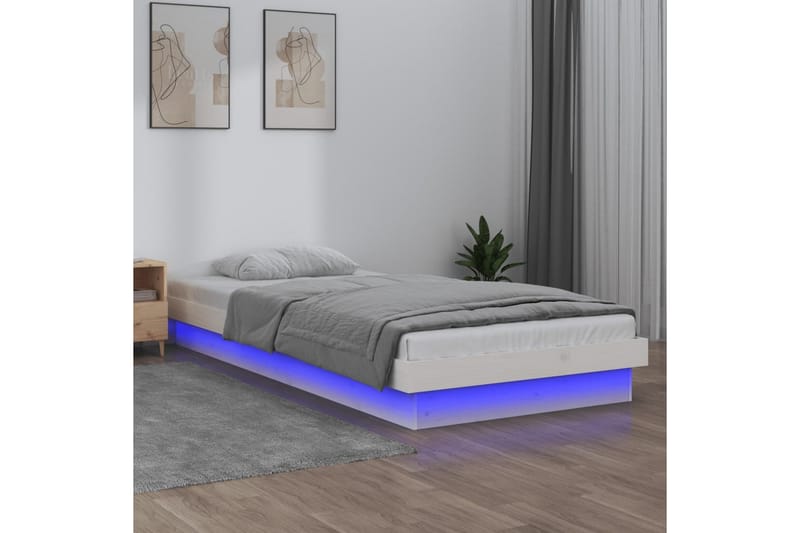 beBasic sengeramme med LED-lys 100x200 cm massivt træ hvid - Hvid - Sengeramme & sengestel