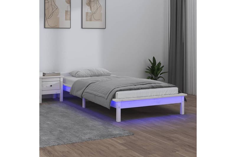 beBasic sengeramme med LED-lys 100x200 cm massivt træ hvid - Hvid - Sengeramme & sengestel