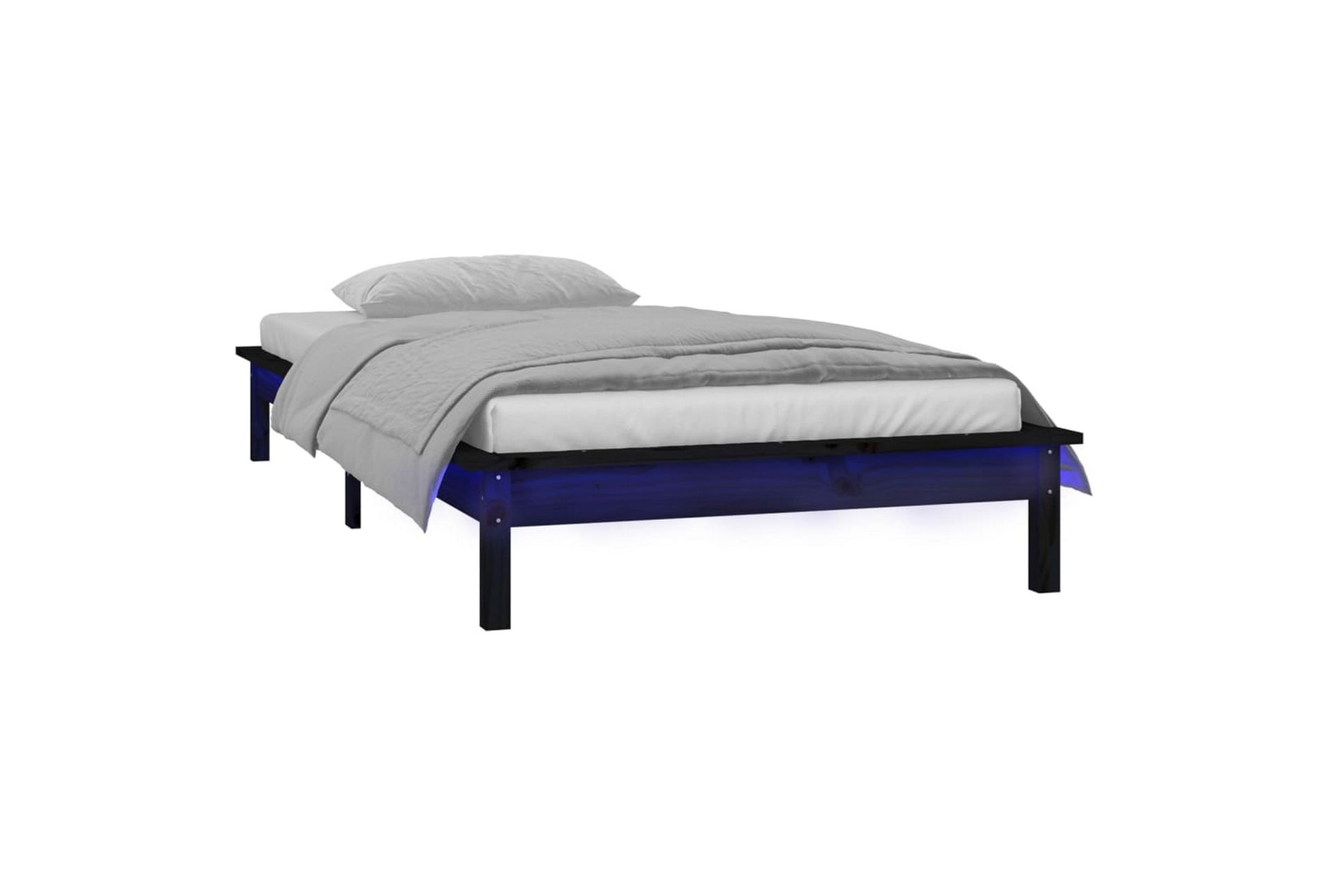 beBasic sengeramme med LED-lys 100x200 cm massivt træ sort - Sort - Møbler - Senge - Sengeramme & sengestel