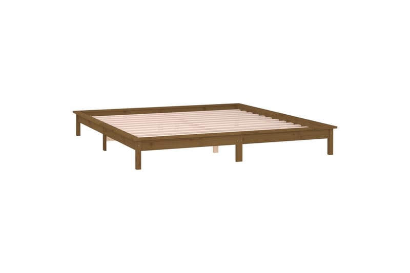 beBasic sengeramme med LED-lys 120x190 cm massivt træ gyldenbrun - Brun - Sengeramme & sengestel