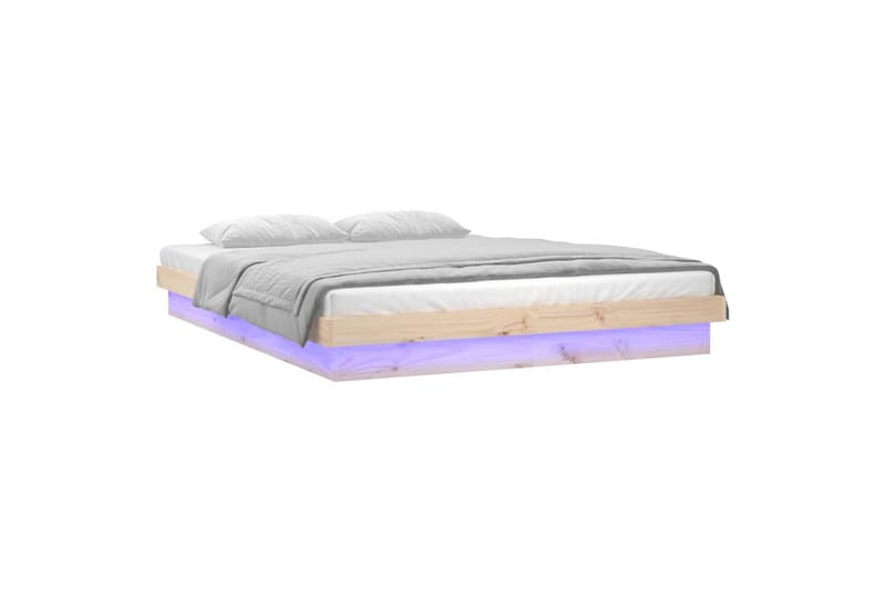beBasic sengeramme med LED-lys 120x190 cm Small Double massivt træ - Brun - Møbler - Senge - Sengeramme & sengestel