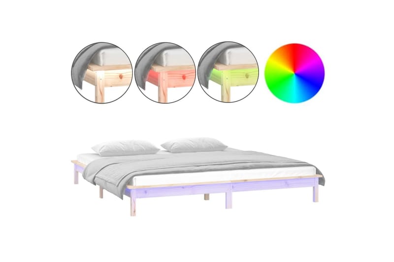 beBasic sengeramme med LED-lys 120x190 cm Small Double massivt træ - Brun - Møbler - Senge - Sengeramme & sengestel