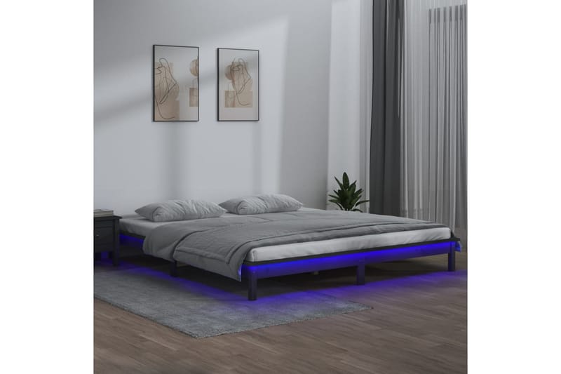beBasic sengeramme med LED-lys 120x190 cm Small Double massivt træ grå - GrÃ¥ - Sengeramme & sengestel