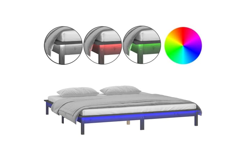 beBasic sengeramme med LED-lys 120x190 cm Small Double massivt træ grå - GrÃ¥ - Møbler - Senge - Sengeramme & sengestel