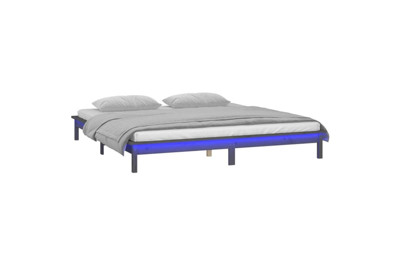beBasic sengeramme med LED-lys 120x190 cm Small Double massivt træ grå - GrÃ¥ - Møbler - Senge - Sengeramme & sengestel
