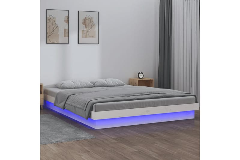 beBasic sengeramme med LED-lys 120x190 cm Small Double massivt træ hvid - Hvid - Møbler - Senge - Sengeramme & sengestel