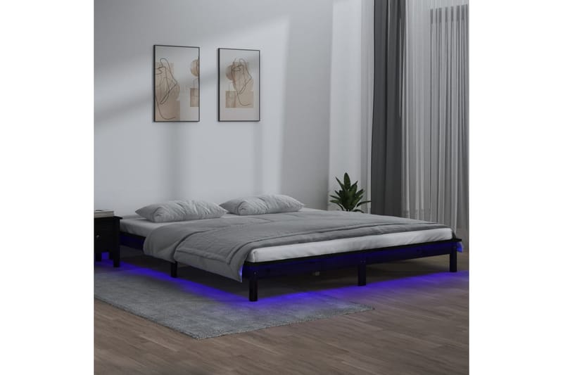 beBasic sengeramme med LED-lys 120x190 cm Small Double massivt træ sort - Sort - Møbler - Senge - Sengeramme & sengestel