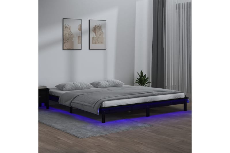 beBasic sengeramme med LED-lys 120x190 cm Small Double massivt træ sort - Sort - Sengeramme & sengestel