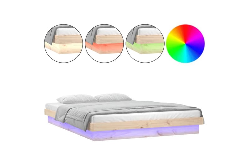 beBasic sengeramme med LED-lys 120x200 cm massivt træ - Brun - Møbler - Senge - Sengeramme & sengestel