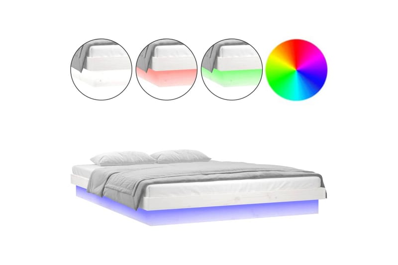 beBasic sengeramme med LED-lys 135x190 cm dobbelt massivt træ hvid - Hvid - Møbler - Senge - Sengeramme & sengestel