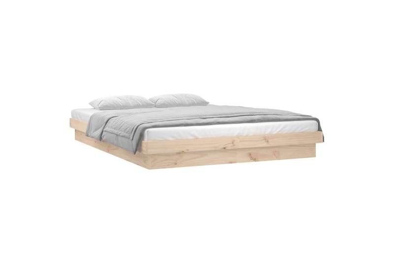 beBasic sengeramme med LED-lys 140x190 cm massivt træ - Brun - Møbler - Senge - Sengeramme & sengestel