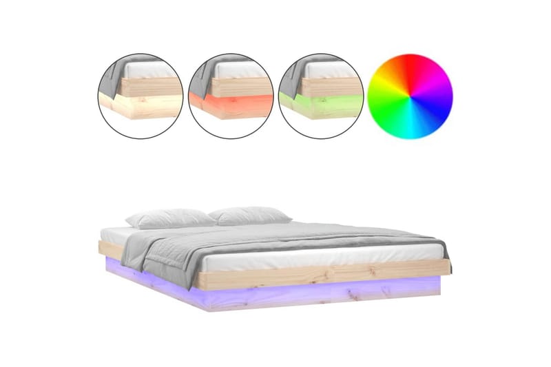 beBasic sengeramme med LED-lys 140x190 cm massivt træ - Brun - Møbler - Senge - Sengeramme & sengestel