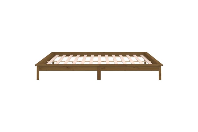 beBasic sengeramme med LED-lys 140x190 cm massivt træ gyldenbrun - Brun - Møbler - Senge - Sengeramme & sengestel