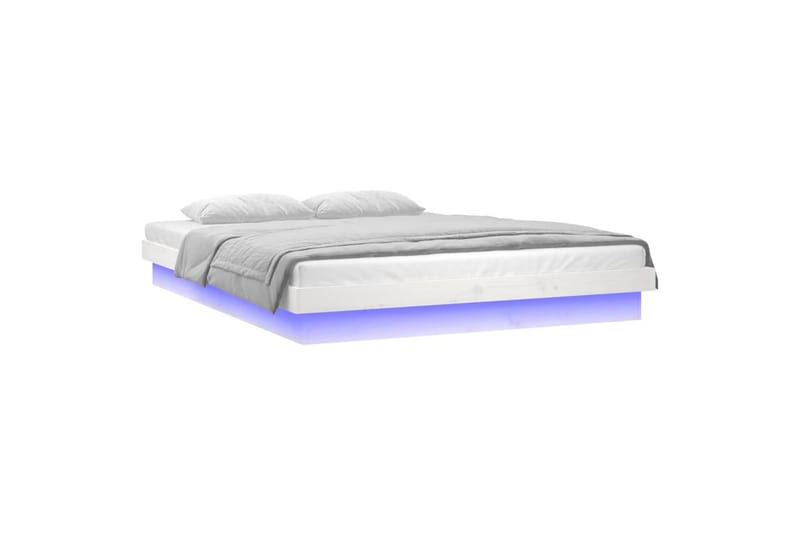 beBasic sengeramme med LED-lys 140x190 cm massivt træ hvid - Hvid - Sengeramme & sengestel