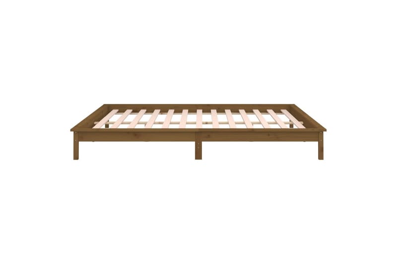 beBasic sengeramme med LED-lys 160x200 cm massivt træ gyldenbrun - Brun - Møbler - Senge - Sengeramme & sengestel