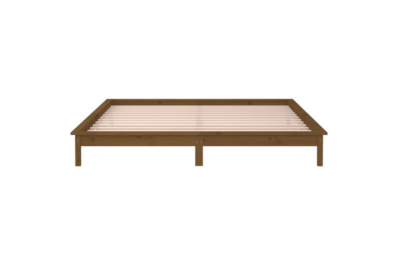 beBasic sengeramme med LED-lys 160x200 cm massivt træ gyldenbrun - Brun - Møbler - Senge - Sengeramme & sengestel