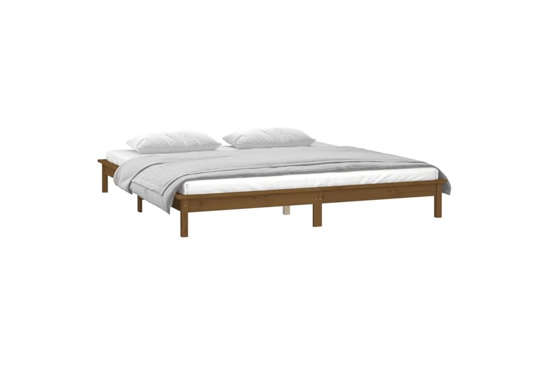 beBasic sengeramme med LED-lys 160x200 cm massivt træ gyldenbrun - Brun - Møbler - Senge - Sengeramme & sengestel