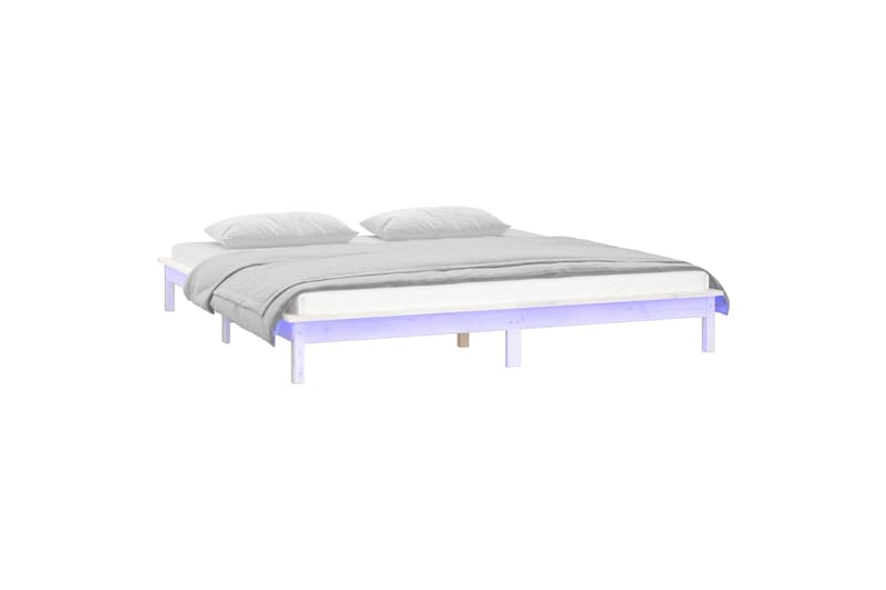 beBasic sengeramme med LED-lys 160x200 cm massivt træ hvid - Hvid - Sengeramme & sengestel