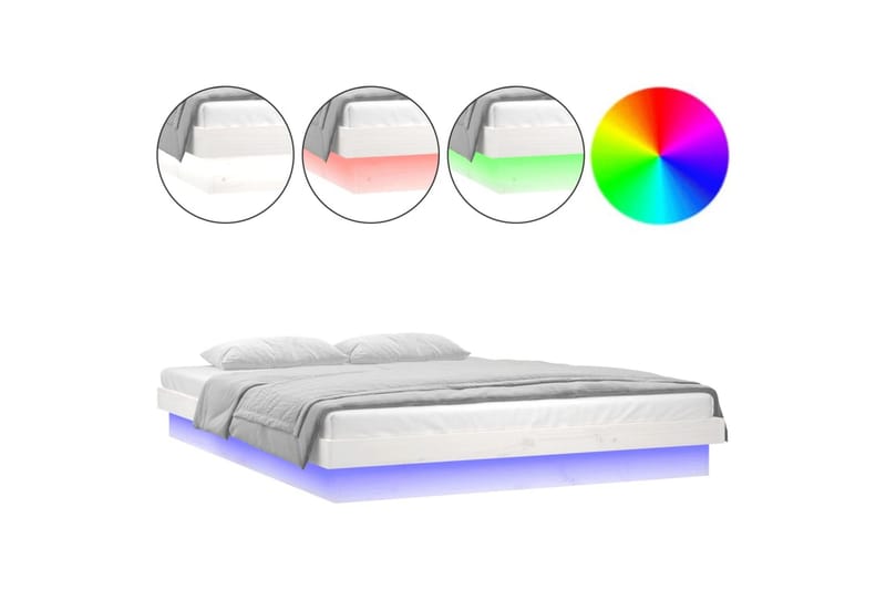 beBasic sengeramme med LED-lys 180x200 cm Super King massivt træ hvid - Hvid - Møbler - Senge - Sengeramme & sengestel