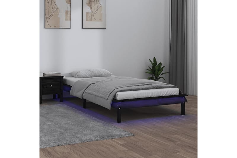 beBasic sengeramme med LED-lys 75x190 cm Small Single massivt træ sort - Sort - Sengeramme & sengestel