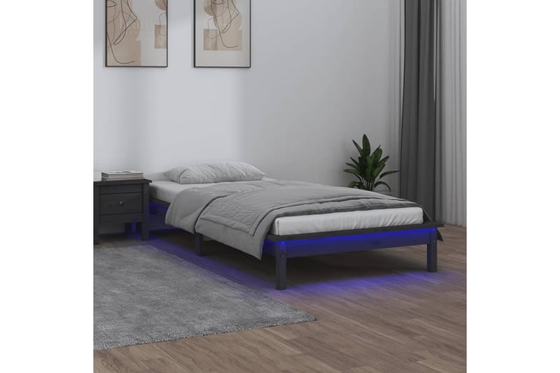 beBasic sengeramme med LED-lys 90x190 cm Single massivt træ grå - GrÃ¥ - Sengeramme & sengestel