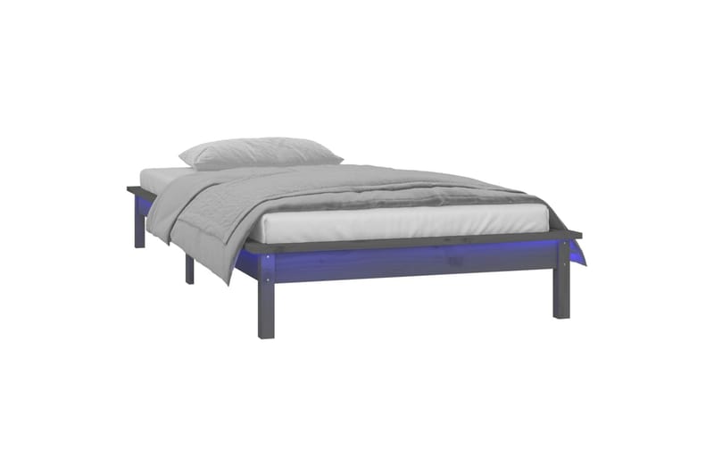 beBasic sengeramme med LED-lys 90x190 cm Single massivt træ grå - GrÃ¥ - Møbler - Senge - Sengeramme & sengestel