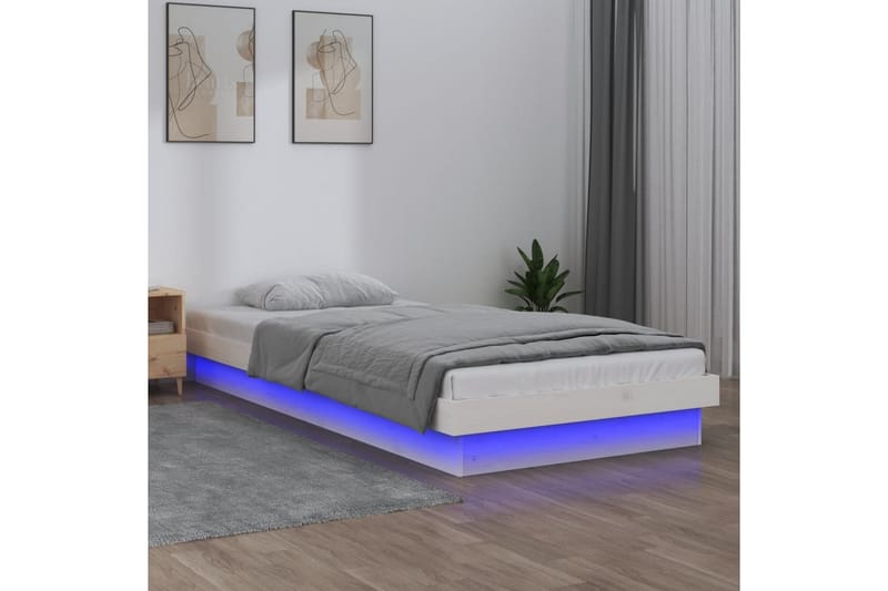 beBasic sengeramme med LED-lys 90x190 cm Single massivt træ hvid - Hvid - Sengeramme & sengestel