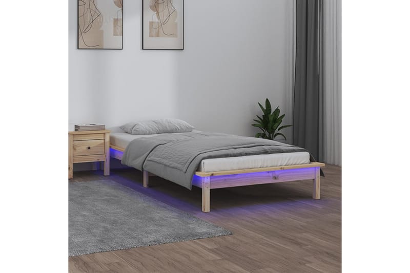 beBasic sengeramme med LED-lys 90x200 cm massivt træ - Brun - Sengeramme & sengestel