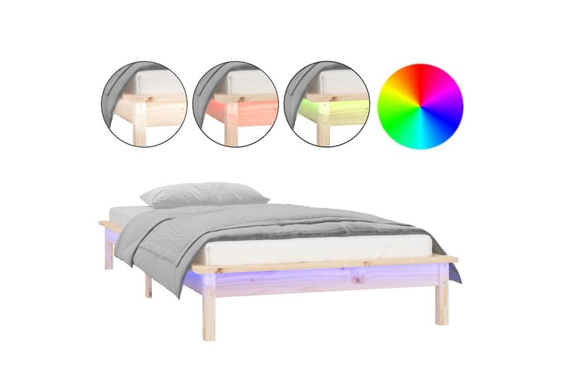 beBasic sengeramme med LED-lys 90x200 cm massivt træ - Brun - Møbler - Senge - Sengeramme & sengestel