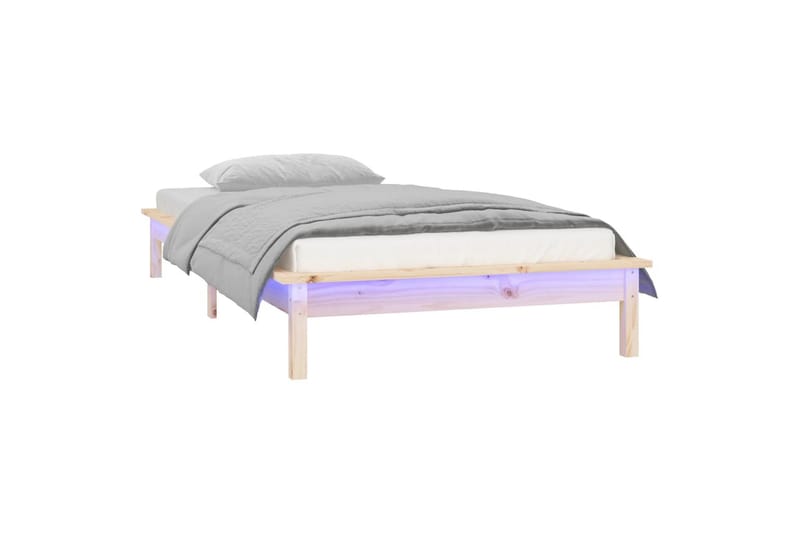beBasic sengeramme med LED-lys 90x200 cm massivt træ - Brun - Møbler - Senge - Sengeramme & sengestel
