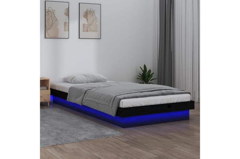 beBasic sengeramme med LED-lys 90x200 cm massivt træ sort - Sort - Sengeramme & sengestel