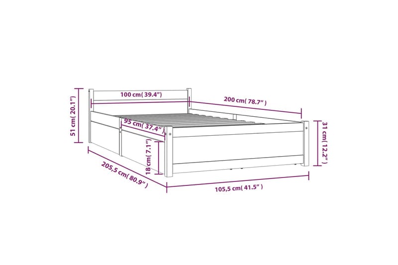 beBasic sengeramme med skuffer 100x200 cm - Brun - Møbler - Senge - Sengeramme & sengestel