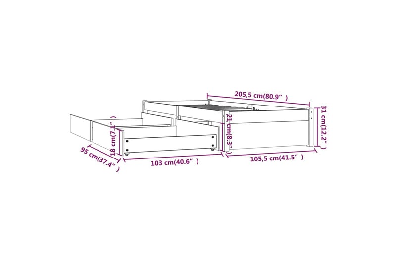 beBasic sengeramme med skuffer 100x200 cm hvid - Hvid - Sengeramme & sengestel