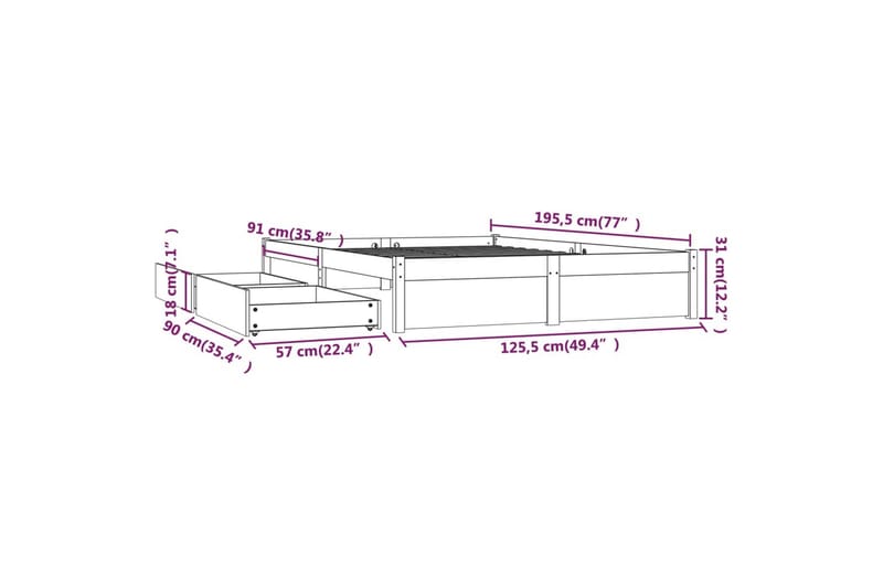 beBasic sengeramme med skuffer 120x190 cm Small Double - Brun - Møbler - Senge - Sengeramme & sengestel