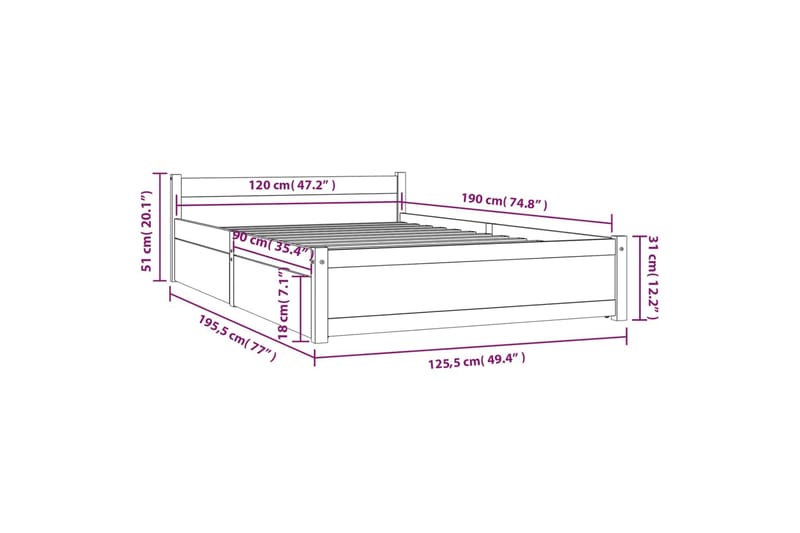beBasic sengeramme med skuffer 120x190 cm Small Double - Brun - Møbler - Senge - Sengeramme & sengestel