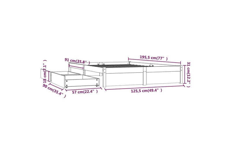beBasic sengeramme med skuffer 120x190 cm Small Double sort - Sort - Møbler - Senge - Sengeramme & sengestel