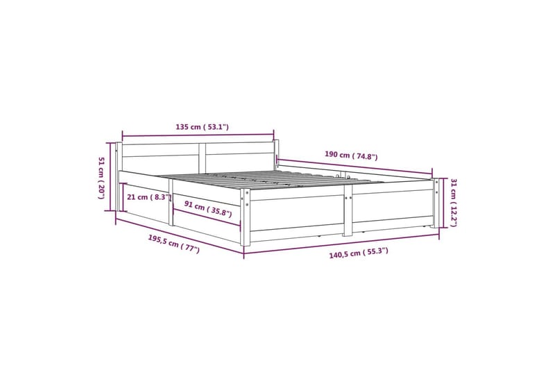 beBasic sengeramme med skuffer 135x190 cm dobbelt sort - Sort - Møbler - Senge - Sengeramme & sengestel