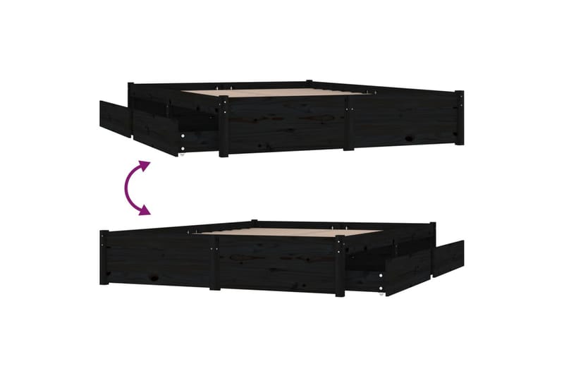 beBasic sengeramme med skuffer 140x190 cm dobbelt sort - Sort - Møbler - Senge - Sengeramme & sengestel