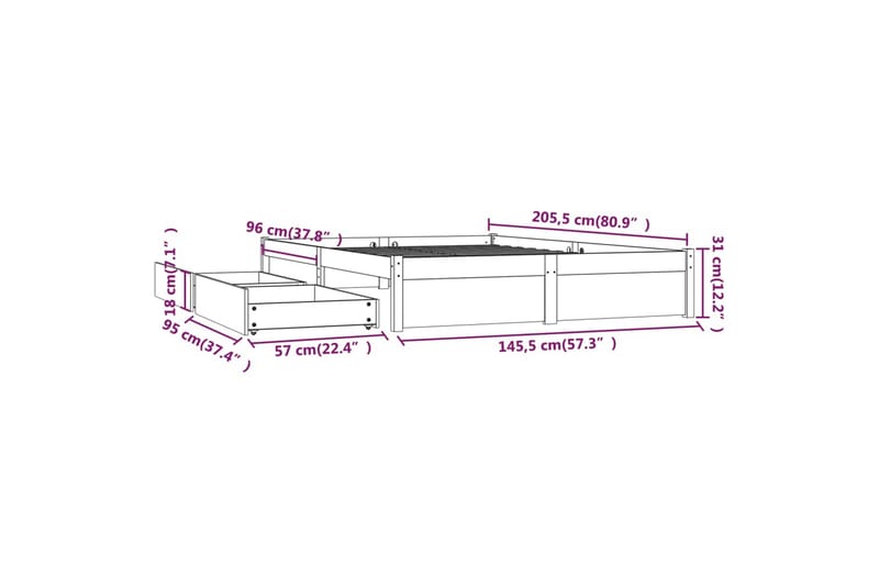 beBasic sengeramme med skuffer 140x200 cm - Brun - Sengeramme & sengestel