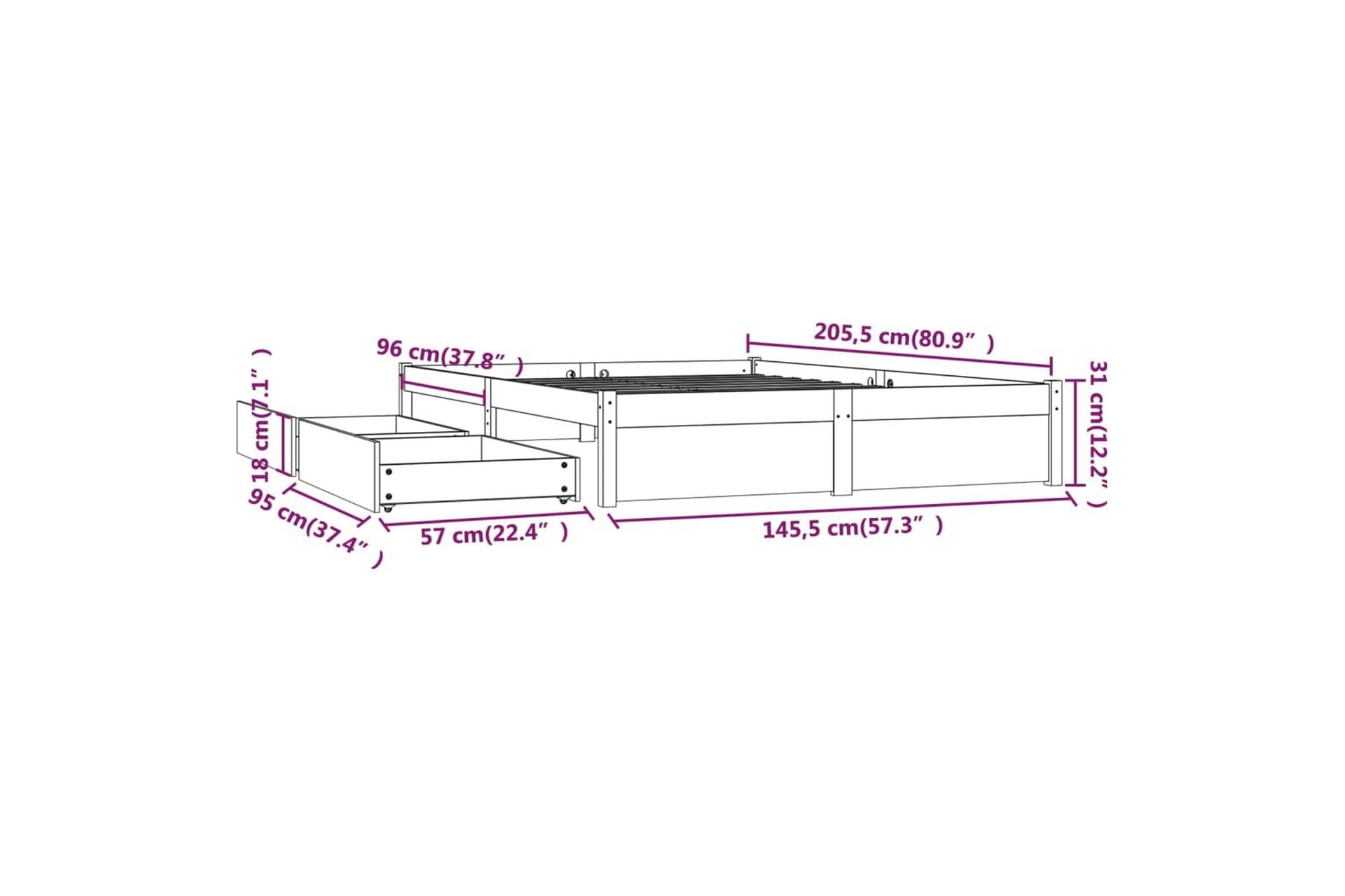 beBasic sengeramme med skuffer 140x200 cm hvid - Hvid - Møbler - Senge - Sengeramme & sengestel