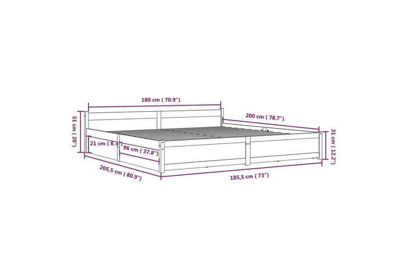 beBasic sengeramme med skuffer 180x200 cm Super King - Brun - Møbler - Senge - Sengeramme & sengestel