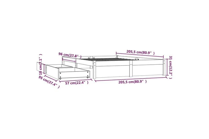 beBasic sengeramme med skuffer 200x200 cm - Brun - Møbler - Senge - Sengeramme & sengestel