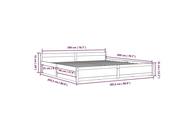 beBasic sengeramme med skuffer 200x200 cm - Brun - Møbler - Senge - Sengeramme & sengestel