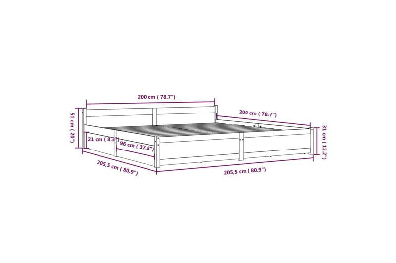 beBasic sengeramme med skuffer 200x200 cm - Brun - Sengeramme & sengestel