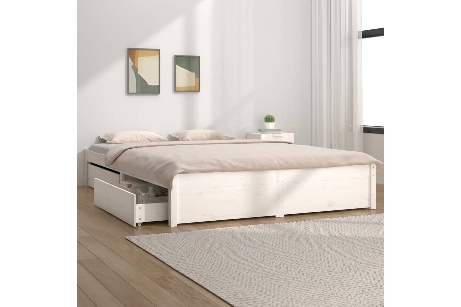 beBasic sengeramme med skuffer 200x200 cm hvid - Hvid - Møbler - Senge - Sengeramme & sengestel
